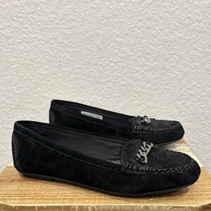 Vionic Mesa Black Suede Chainlink Loafers Size 7